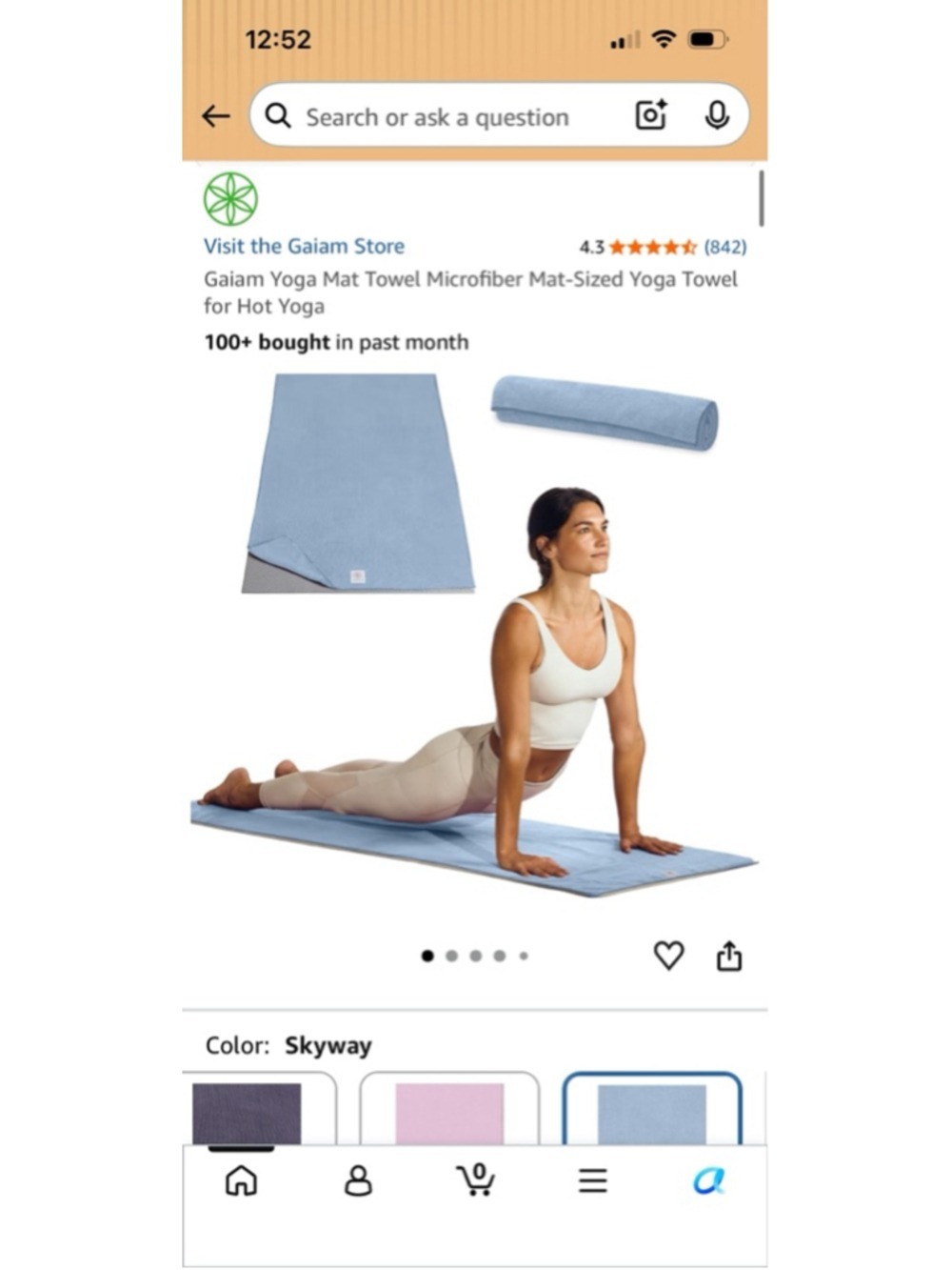 Gaiam Yoga Mat Towel Microfiber Mat-Sized for Hot Yoga in Blue One Size